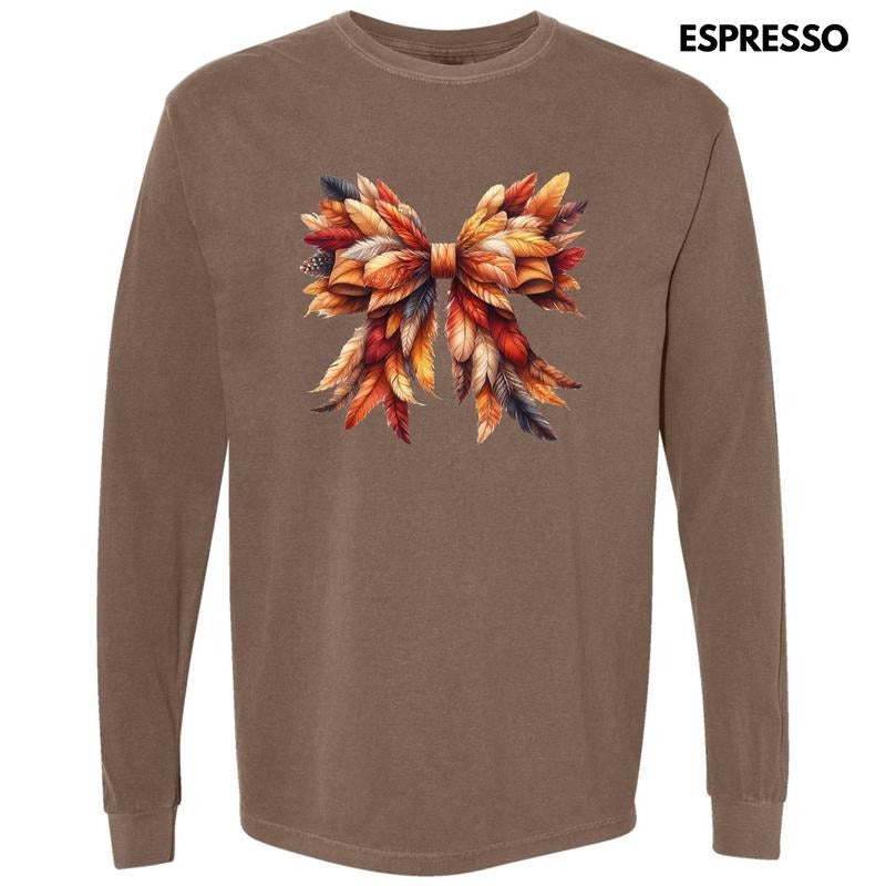 Feather Autumn Bow Long Sleeve Comfort Colors T-Shirt 'NLB' Hoodie, Sweatshirt | DripVista.com