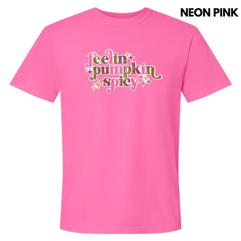 Feelin Pumpkin Spicy Sequin Patch Comfort Colors T-Shirt Hoodie, Sweatshirt | DripVista.com