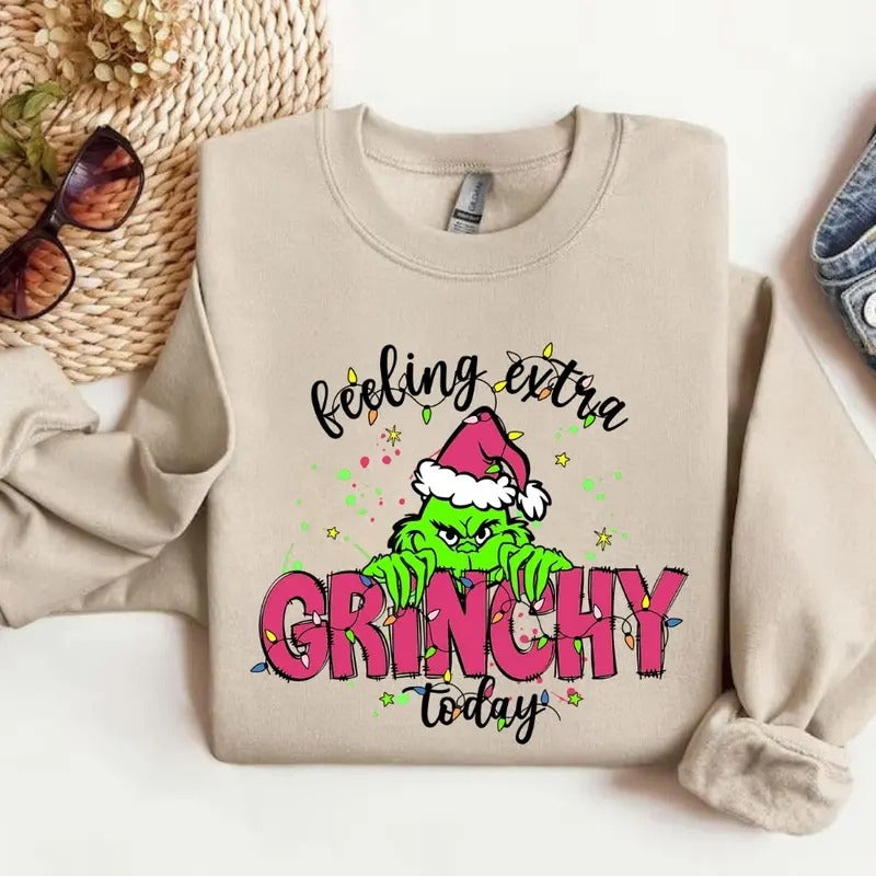 Feeling Extra Grienchy Today Christmas Sweatshirt, Funny Grinccch Sweatshirt, Griench Sweatshirt, Christmas Sweatshirt,...