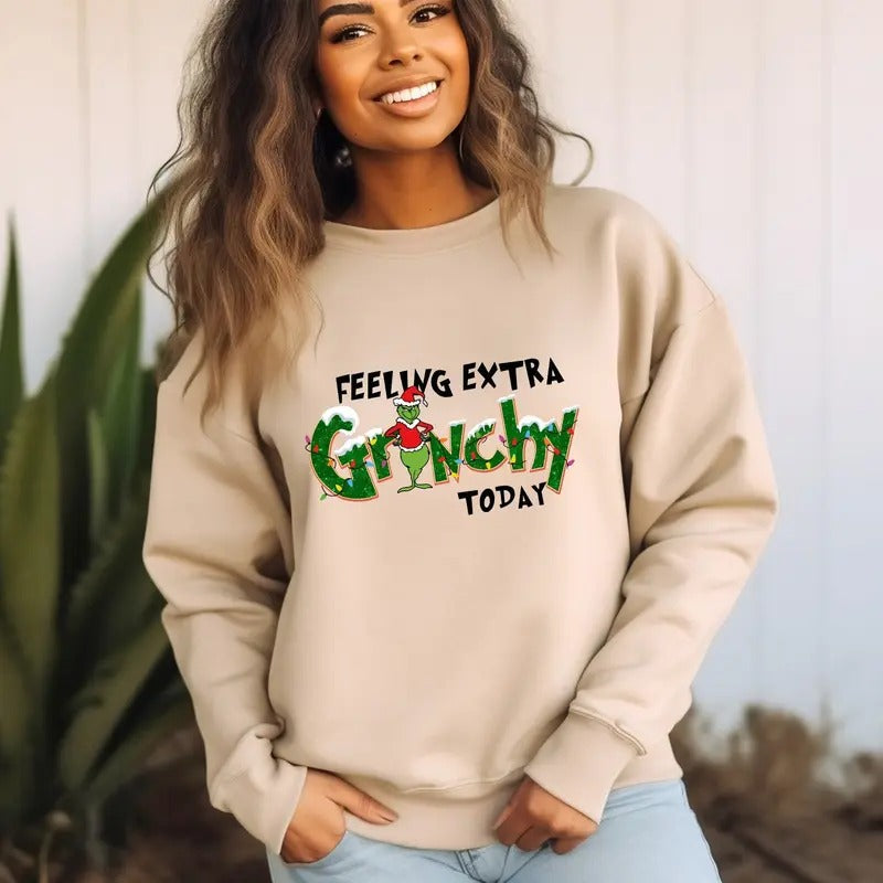 Feeling Extra Grin Today Christmas Sweatshirt, Christmas Hoodie, Family Christmas Sweatshirt, Funny Grin Tee Casual Collar