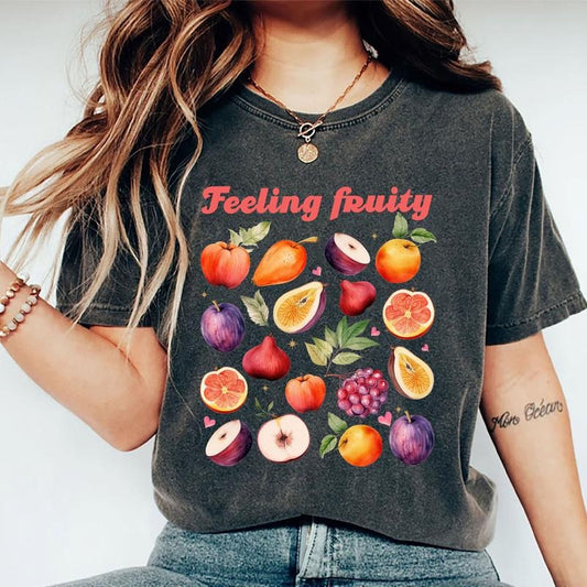 Feeling Fruity Shirt, Pride Month Graphic Printed Tee, Fruity Unhinged Shirt, Gay Pride T-shirt, Fruit Retro Tee, Fruit Lover Funny Comfy Fabric Graphic Tee, Summer Shirt, Women's Top, Womenswear, Cotton Fabric Relaxed Fit Chic Style