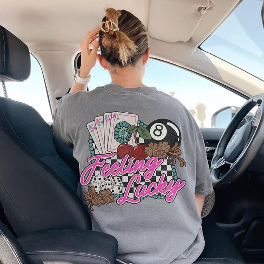 Feeling Lucky Western Graphic T-shirt, Retro Checkered Rodeo Shirt,Cowgirl Rodeo Unisex  Wild West Gift For Her 8 Ball