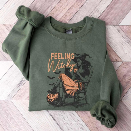 Feeling Witchy Sweatshirt,Witch Sweatshirt,Halloween Witch Sweatshirt,Crazy Halloween Gift,Witch Spell Sweatshirt,Woman Halloween Sweatshirt