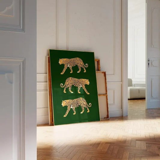 Feline Green Wall Art, Cheetah Poster, Leopard Poster, Tiger Illustration, Printable Wall Art, Big Cat Print, Animal Print, Preppy Wall Art