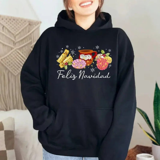 Feliz Navidad Mexican Christmas Sweater, Latina Pan Dulce Hoodie, Cafecito Y Pan Dulce Shirt, Unisex Pullover for a Festive Holiday Season