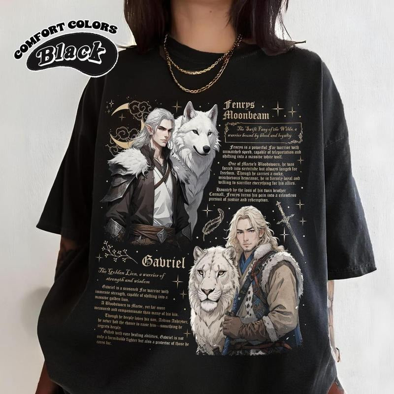 Fenrys And Gavriel T-Shirt, Cadre Of Fae Warriors, Rowan Gavriel Fenrys Connall Lorcan & Vaughn, Throne Of Glass Shirt, Full Size