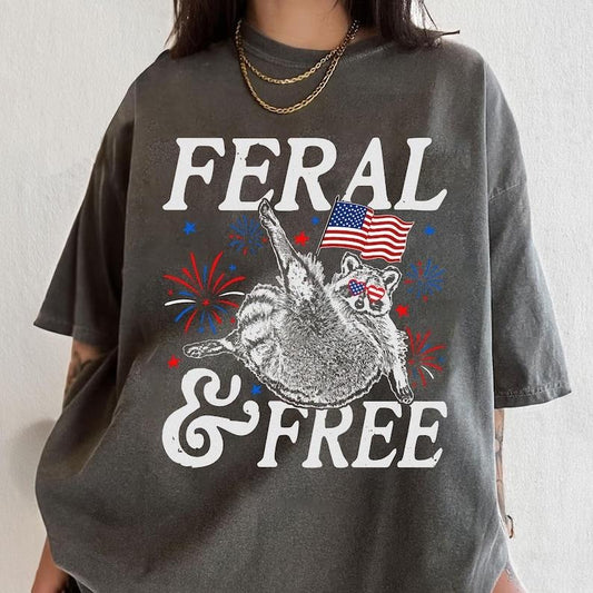 Feral And Free Shirt, Independence Day, 4th Of July Shirt, Feral But Free Shirt, Patriotic Raccoon Shirt