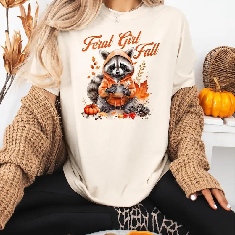 Feral Girl Fall Halloween Sweatshirt, Feral Girl Shirt, Halloween Raccoon Sweatshirt, Gift For Women Sweatshirt, Feral...