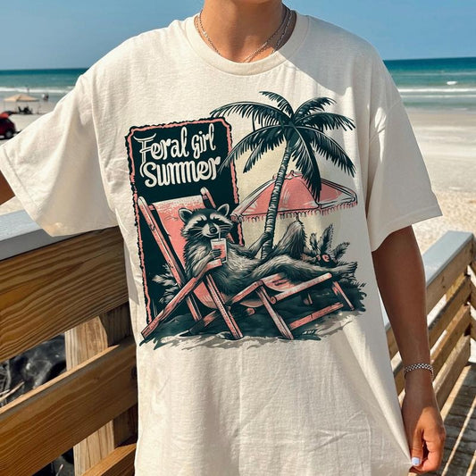 Feral Girl Summer Tshirt, Feral Tee, Funny Summer Shirt, Summer Girl Shirt, Funny Raccoon, Sarcastic Sayings, Unisex T-Shirt, Gifts For Men Women, Short Sleeve Tee Shirt, Gifts For Birthday Fathers Day Anniversary
