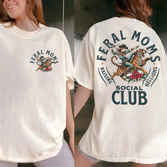 Feral Moms Social Club Shirt 2 Sides, Comfort Colors Vintage Graphic Tee, Feral Mom Gift, Somebody's Feral Wife, Mom Life Tshirt, Mother's Day Gift