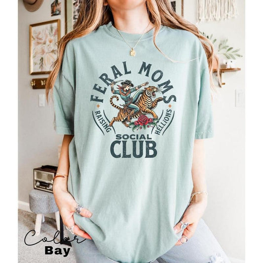 Feral Moms Social Club Shirt, Comfort Colors Vintage Graphic Tee, Feral Mom Gift, Somebody's Feral Wife, Mom Life Tshirt, Trendy Mom Apparel