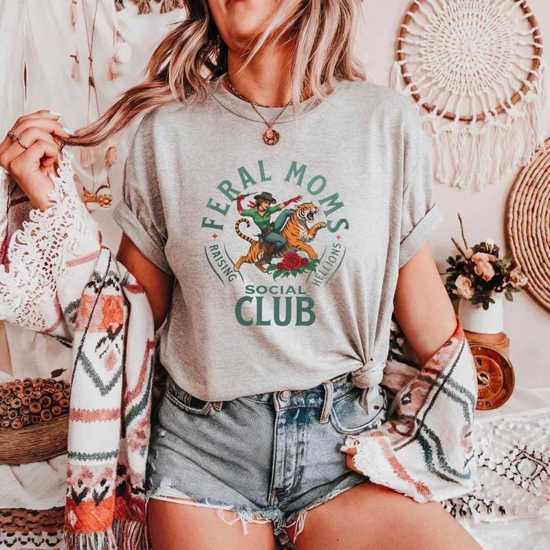 Feral Moms Social Club Shirt, Vintage Graphic Tee, Feral Mom Shirt, Somebody's Feral Wife, Trendy Mother Day Tee, Trendy...