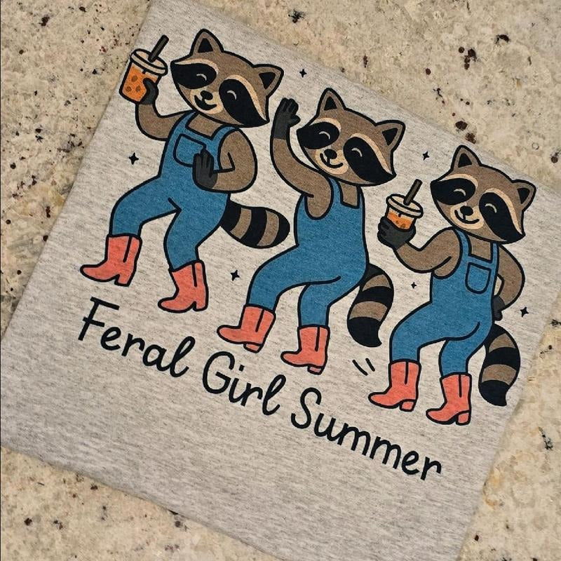 Feral girl summer Cute Raccoon Graphic Tee Hoodie, Sweatshirt | DripVista.com