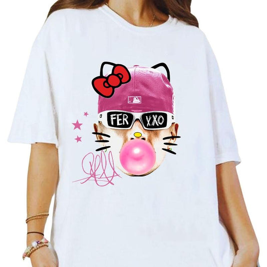 Ferxxooo Pink Cute Cotton Graphic T-shirt for Women