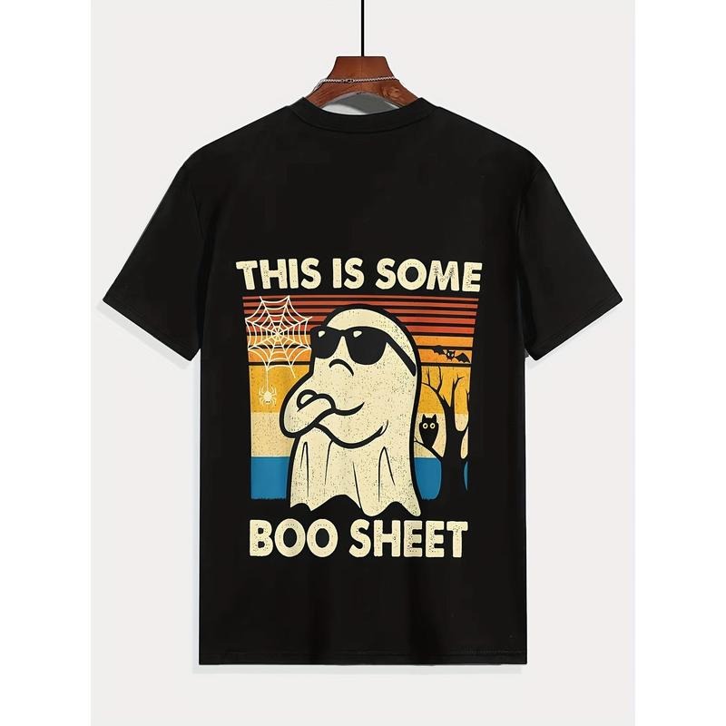 Festive Cartoon Ghost Print T-Shirt: Perfect for Summer Outings