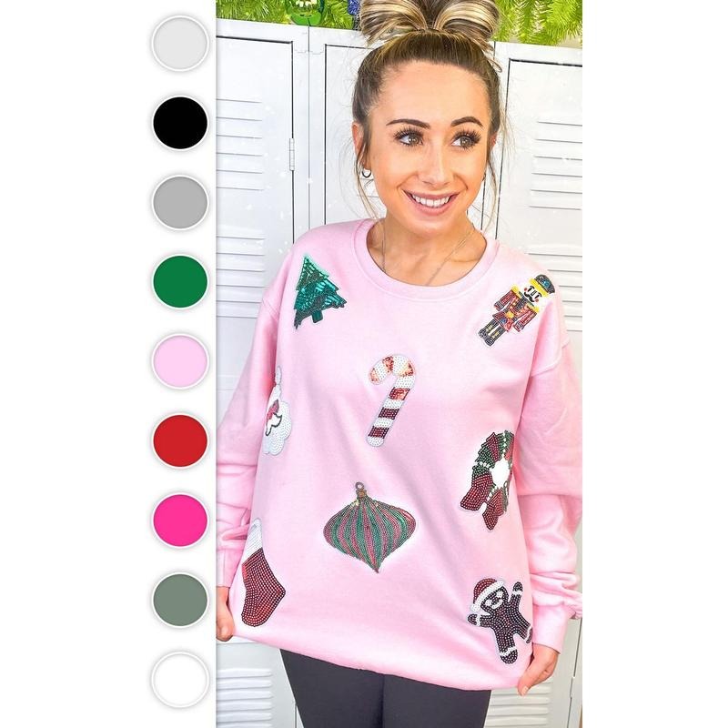 Festive Christmas Sparkle Sequin Graphic Sweatshirt T-Shirts, Hoodie | DripVista.com