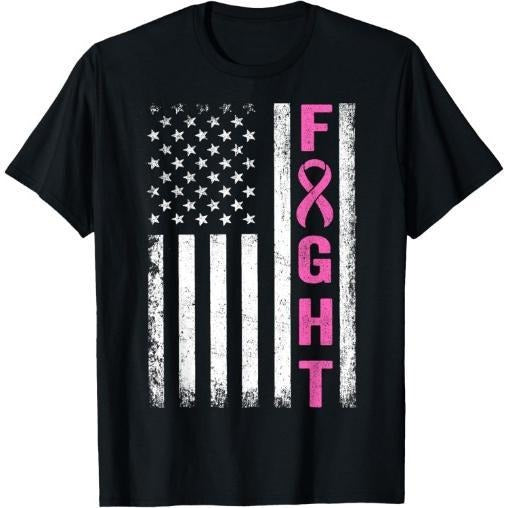 Fight Breast Survivor American Flag Breast Cancer Awareness T-Shirt Made in USA Hoodie, Sweatshirt | DripVista.com