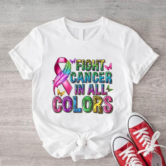 Fight Cancer In All Colors Shirt, Cancer Awareness T-Shirt, Multicolored Ribbon Tee, Unisex Cancer Warrior Gift Tee, Fight Cancer Shirt.