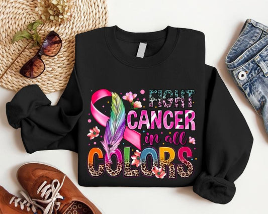 Fight Cancer In All Colors Sweatshirt, Cancer Ribbon Hoodie, Cancer Awareness Sweater, Colorful Cancer Warrior Hoodie, Unisex Fighter Cancer Gift, Support Squad Hoodie.