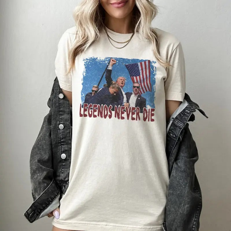 Fight Legends never die, Trum Fist Pump Shooting Attempt T-Shirt, Trum 2024 Tee, Trum for President T-Shirt, Trum Hero, Trum Shot
