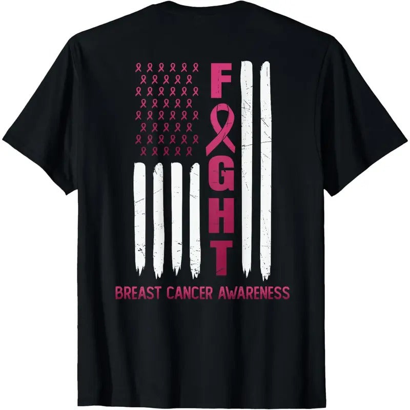 Fight USA FLAG on the BACK Breast Cancer Awareness T-Shirt made in usa Hoodie, Sweatshirt | DripVista.com