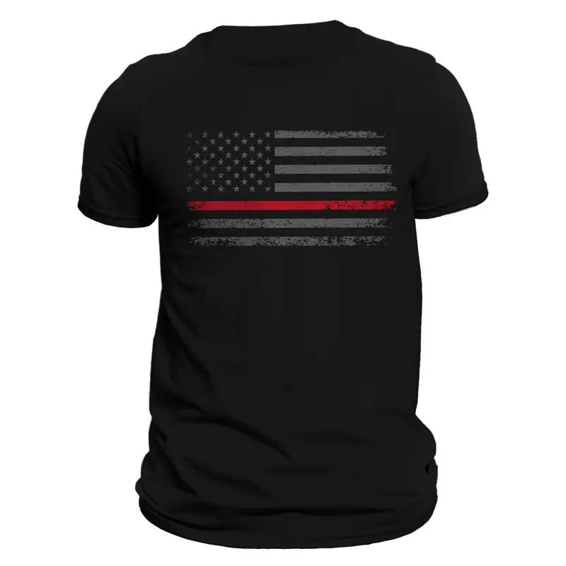 Fire Department Firefighter Thin Red Line Flag 2.0 Men's T-Shirt Casual Classic