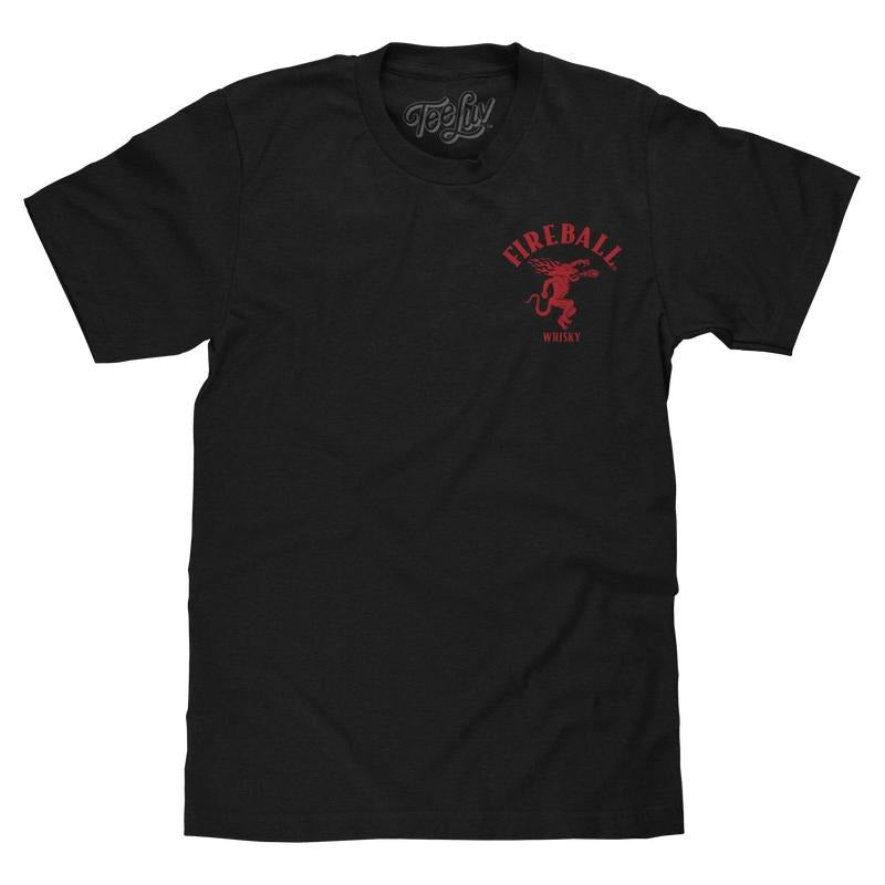 Fireball Whisky Left Chest Front and Back Dragon Mascot Logo T-Shirt - Black