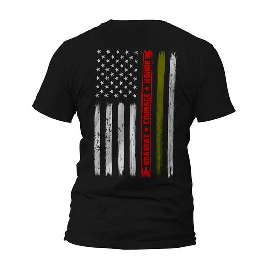 Firefighter Army Bravery Courage Honor Thin Red Green Line Vertical Flag T-Shirt Casual Crewneck
