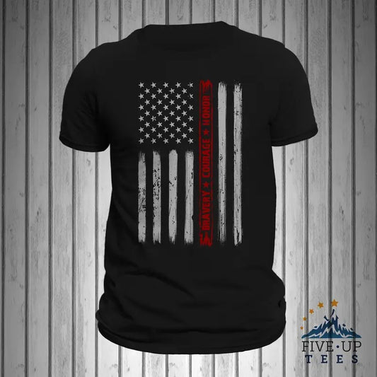 Firefighter Bravery Courage Honor Thin Red Line Vertical Flag Men's T-Shirt Casual Crewneck
