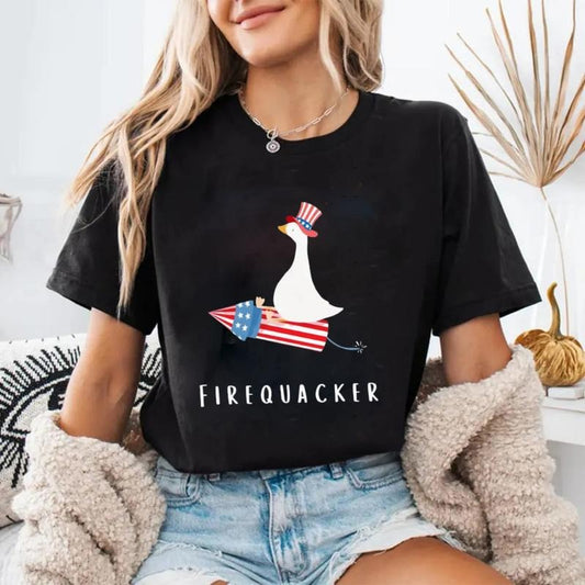 Firequacker Goose T-Shirt, Patriotic Goose Tee Shirt, Funny Fourth Of July Shirt, Independence Day Shirt, Silly Goose America Shirt