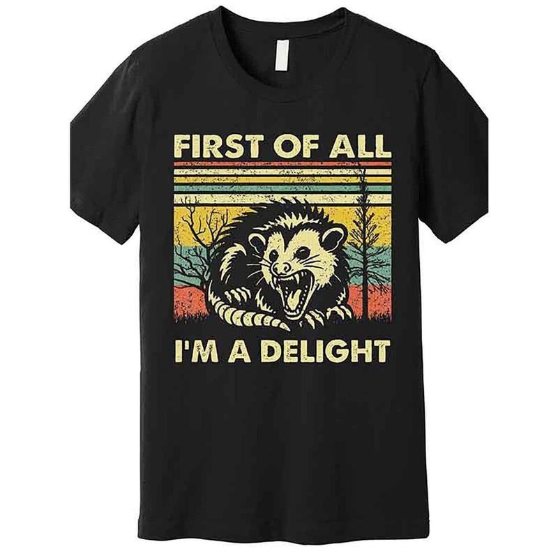 First IM A Delight Satirized Angry Possum Lover Premium T-shirt Funny Men Short Sleeve Graphic T-shirt Made in USA...