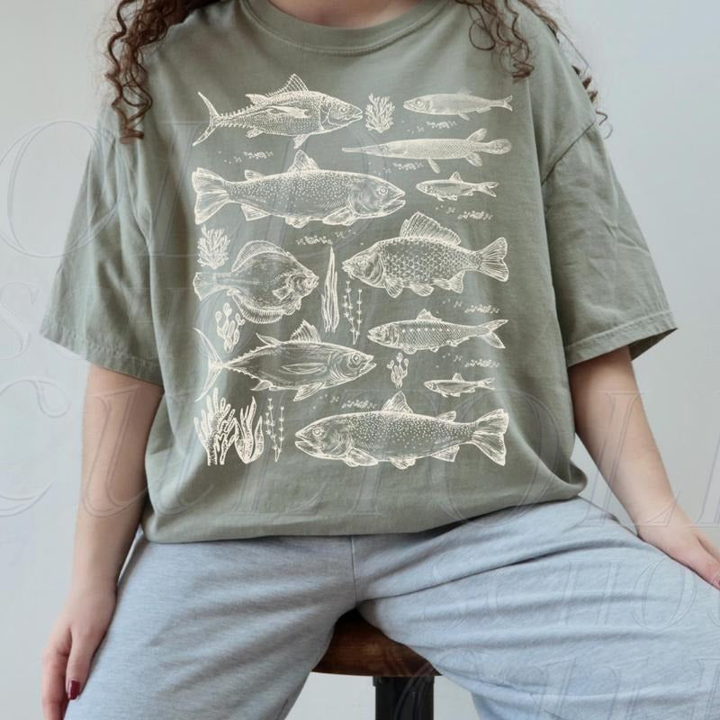 Fish Tattoo Style Vintage 90s T-Shirt, Retro Comfort Colors Y2k Fisher Shirt, For Men, Bass Lovers, Gifts, Ocean Apparel...
