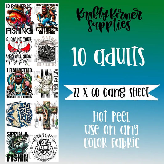 Fishing DTF Transfer Gang Sheet, 22 x 60