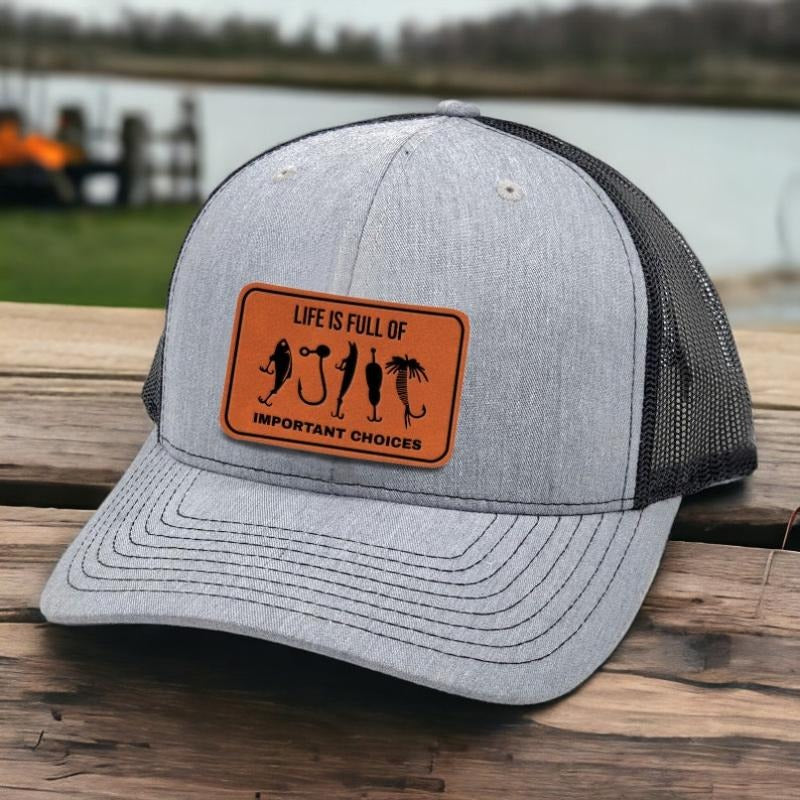 Fishing Leather Patch Hat Gift for Men - Custom Trucker Hat Present for Father's Day T-Shirts, Hoodie, Sweatshirt