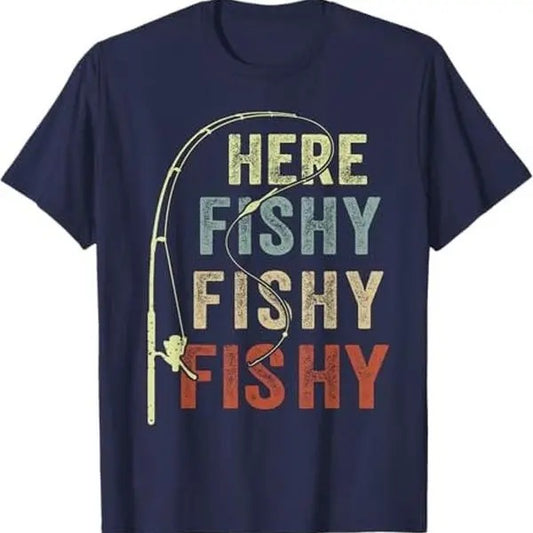 Fishing-Shirt Here-Fishy Graphic Funny T-Shirt
