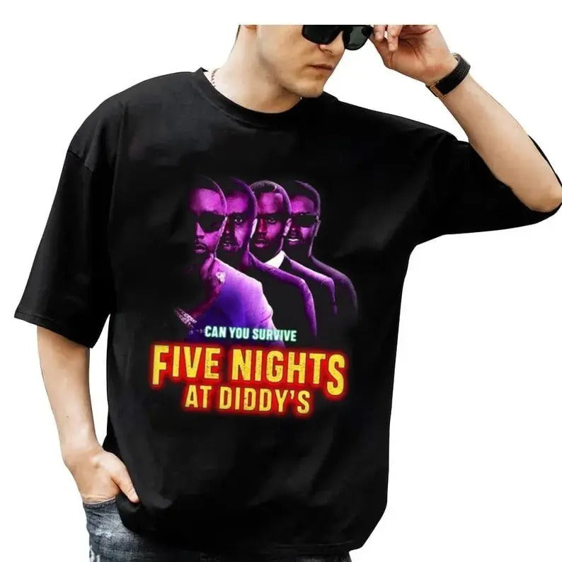 Five Nights At Diddy's Tshirt, Diddy Can You Survive Shirt, Diddy Party Shirt, Rapper Shirt, Diddy Fan Gifts, Horror Nights Tee, Unisex Short Sleeve Tee Shirt, Casual Clothing