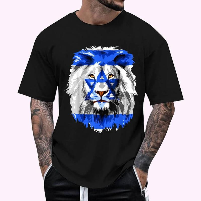 Flag of Israel lion Jewish Israel Flag T-Shirt , Unisex Cotton 100%, Top Menswear Hoodie, Sweatshirt | DripVista.com
