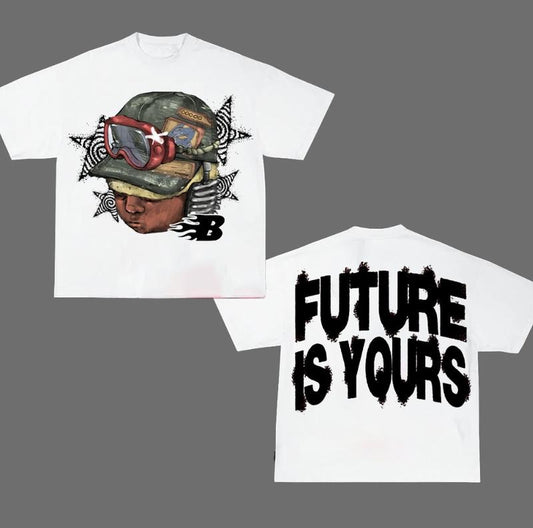 Flame Letter Future Is Your Graphic Big Face T Shirt Hip Hop Streetwear Y2k Fashion
