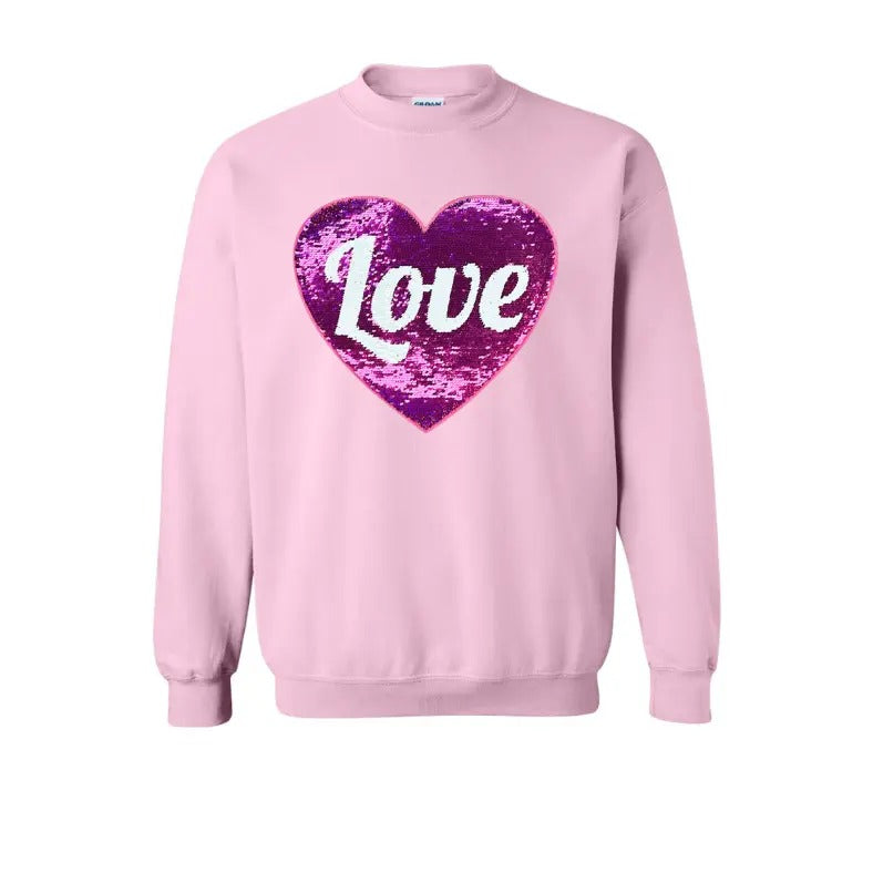 Flip Sequin Heart Patch Sweatshirt -- LIGHT PINK T-Shirts, Hoodie | DripVista.com