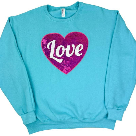 Flip Sequin Heart Patch Sweatshirt -- SCUBA BLUE