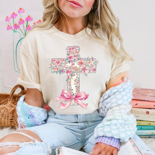 Floral Bow Cross DTF Transfers - THIS IS NOT A SHIRT