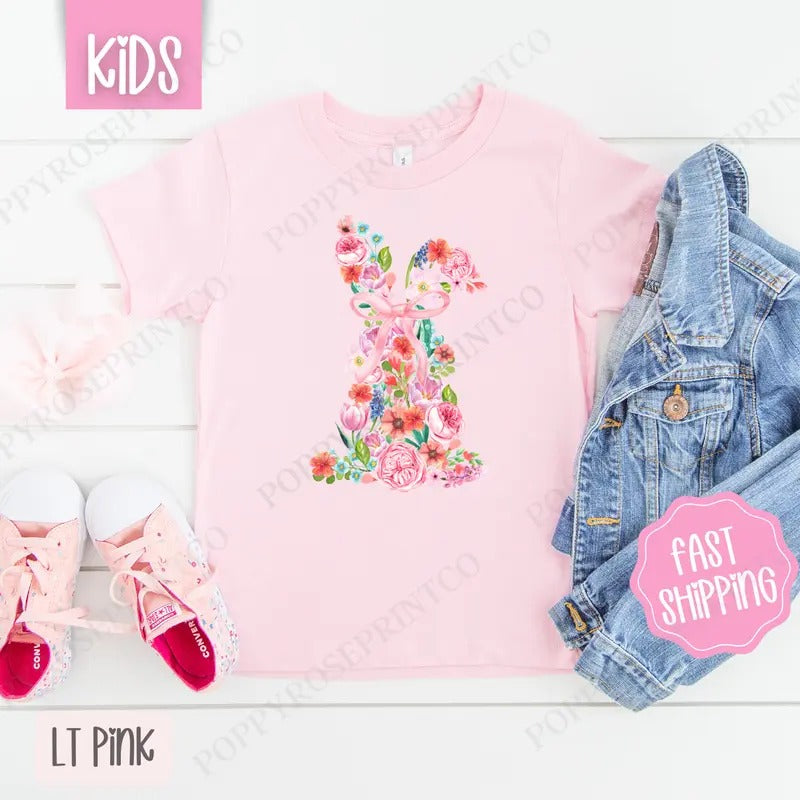 Floral Bunny Kids Shirt - Easter Children's Tshirt - Cute Youth Tee Gildan Hoodie, Sweatshirt | DripVista.com