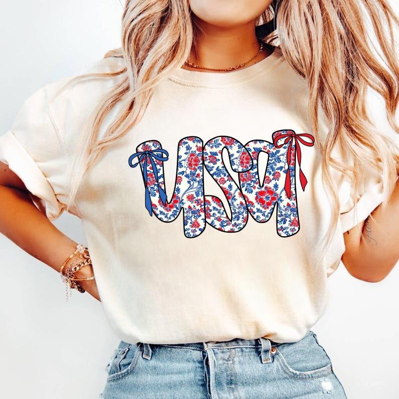 Floral Coquette USA Shirt, Retro America Shirt, Popular America Tee, Patriotic, 4th Of July T-Shirt, For Men, For Women