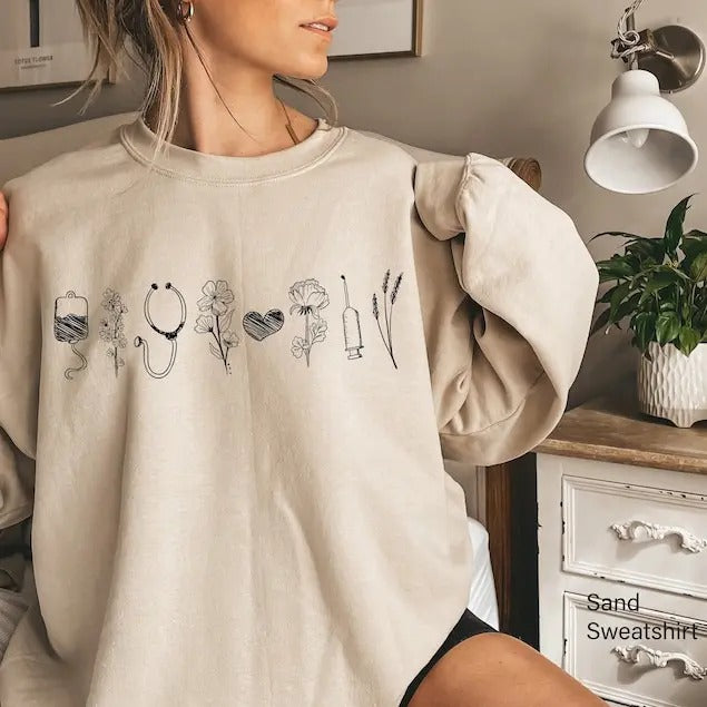 Floral Doctor Sweatshirt, Botanical Medical Student Hoodie, International Doctor's Day Sweater,  Nicu Nurse Sweatshirt Casual Cotton Knit Womenswear Fabric Bottom