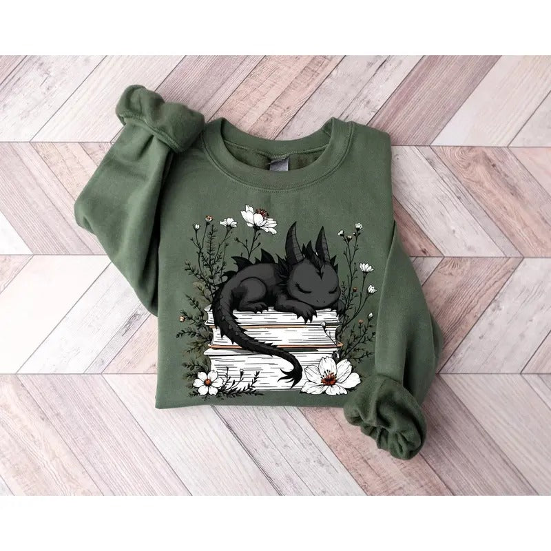 Floral Dragon Book Sweatshirt | Fantasy Bookworm Sweater | Bookish Dragon | Book Lover Gift | Literary Sweatshirt | Book Lover Sweater