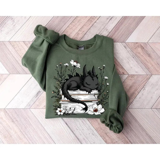 Floral Dragon Book Sweatshirt | Fantasy Bookworm Sweater | Bookish Dragon | Book Lover Gift | Literary Sweatshirt | Book Lover Sweater