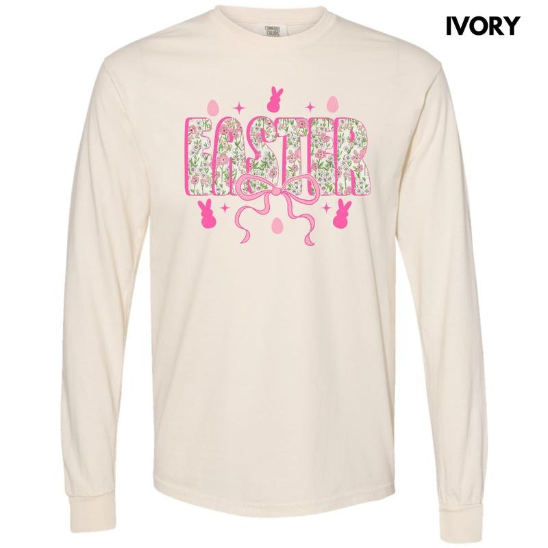 Floral Easter Pink Coquette Long Sleeve Comfort Colors T-Shirt