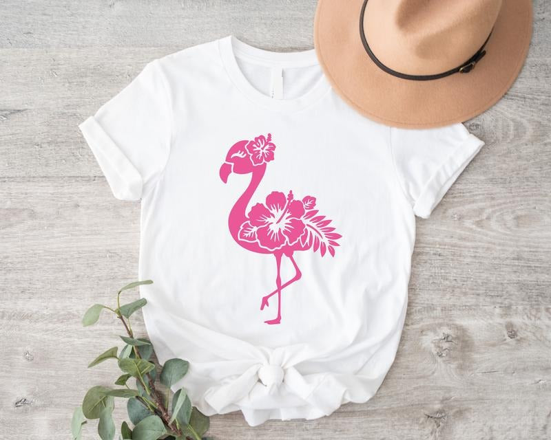Floral Flamingo Shirt, Cute Flamingo T-shirt, Animal Lover Tee, Flamingo Lover Gift Short Sleeve, Matching Mingo Day Shirt, Cute Summer Tee For Woman.