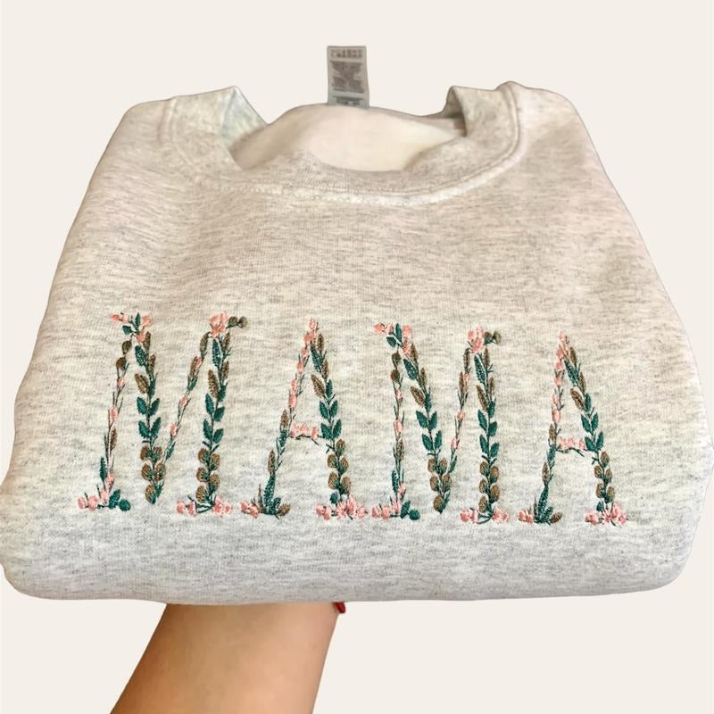 Floral MAMA Embroidered Sweatshirt - Cozy Floral Mom Gift - Mother's Day Jumper - Gift for Her - Floral Mom Apparel...