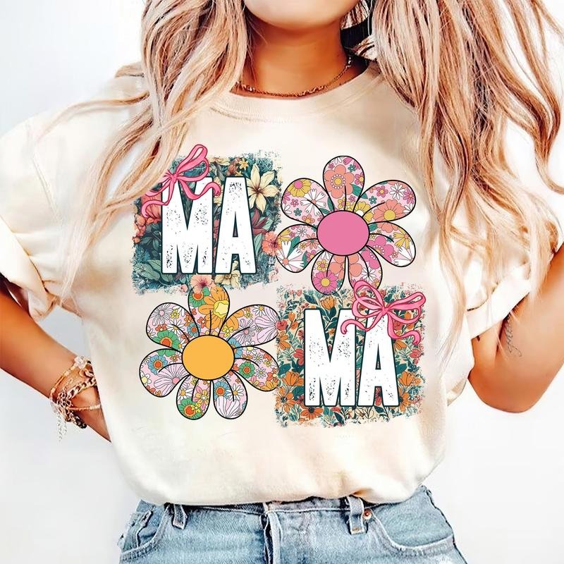 Floral Mama Coquette Bow T-Shirt, Mama Flower Shirt, Retro Mama Flower T-Shirt, Mama Floral T-Shirt, Preppy Mama Shirt, Mothers Day T-Shirt